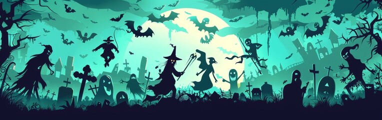 Spooky Halloween Night in a Graveyard