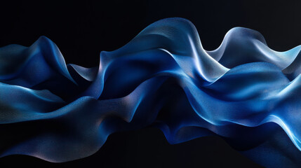 Fototapeta premium Smooth flowing dark blue fabric draping elegantly in soft light, showcasing texture and depth