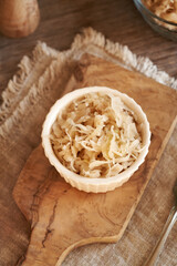 Fermented cabbage or sauerkraut in a bowl