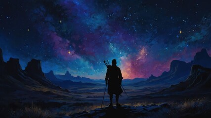 Obraz premium beautiful landscape of a starry night sky in a desert valley