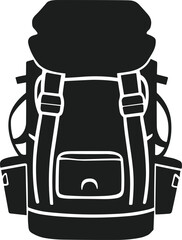 Camping Backpack Silhouette Vector Illustration with Multiple Straps and Pockets for Hiking and Adventure