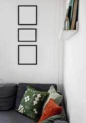 interior white wall sofa pillows mockup living room interior design place inscription
