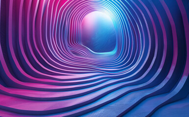 3D render of an abstract background with blue and purple gradient lines on a striped pattern in the style of a futuristic geometric shape.