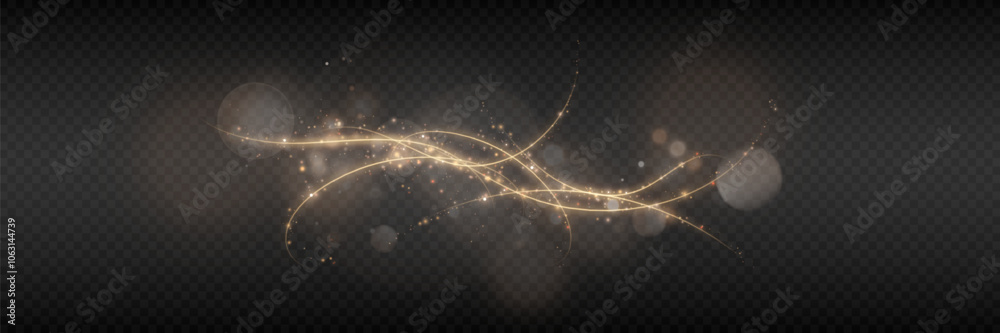 Poster golden magic comet with lots of sparkling dust shimmering light effects. magic golden wind for web d
