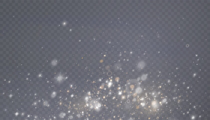 Glowing bokeh and glitter cloud effect with bright dust particles isolated on transparent background. Star cloud vector with glare and shine.