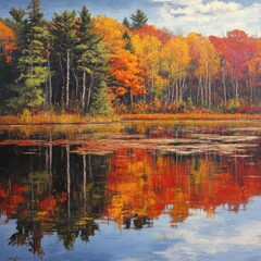 Fototapeta premium Autumn colors reflected in still lakes