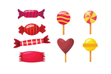 A colorful assortment of candies and lollipops, featuring various shapes and vibrant patterns, perfect for confectionery themed projects or festive designs