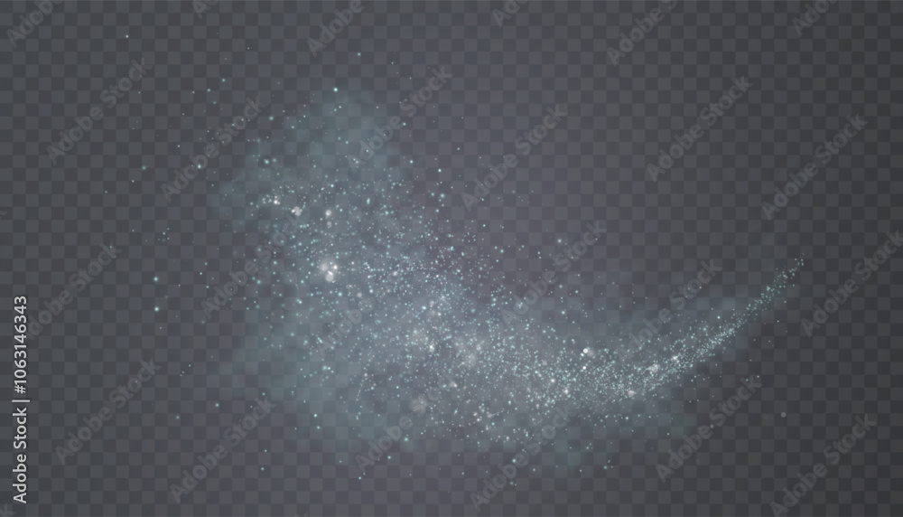 Poster Glowing bokeh and glitter cloud effect with bright dust particles isolated on transparent background. Star cloud vector with glare and shine.