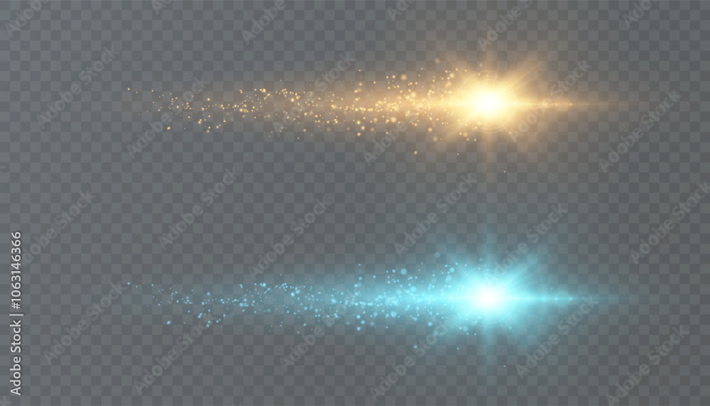 Poster Colorful shimmering comet. Magical light movement effect. Magical light effect for web design and fairytale decoration. Vector