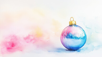 Obraz premium Aesthetic watercolor christmas decoration ball, copy space. Greeting template. Generative AI