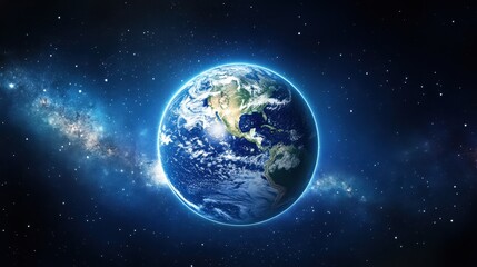 Earth in Outer Space with Galaxy Background	