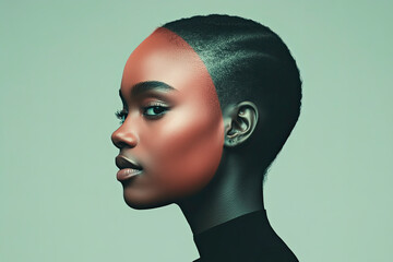 A striking portrait exhibiting dual tones on a human side profile, highlighting artistic elegance and the beauty of simplicity with precise contrasts.
