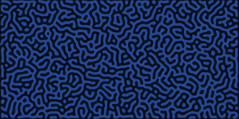 Abstract black lines on blue background. Chaotic lines texture. Pattern with labirint effect.