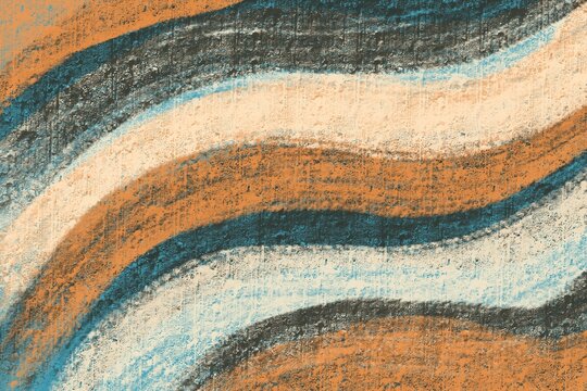 Textured Abstract Curved Lines in Blues and Oranges
