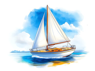 Fototapeta premium Illustration a sailing boat on the sea .