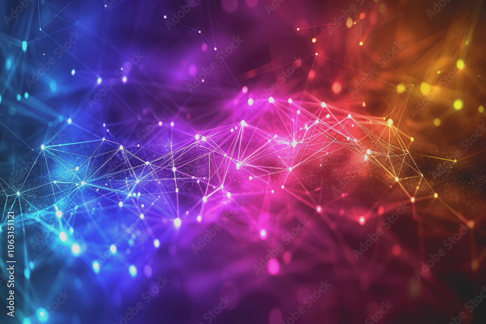 Wall mural a beautiful abstract digital technology background with colorful network connection lines.
