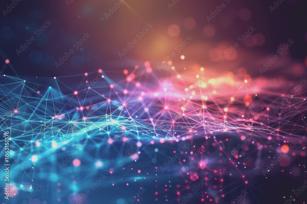 Wall mural a beautiful abstract digital technology background with colorful network connection lines.