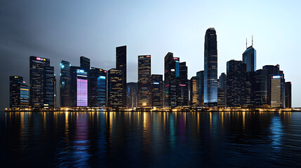 Fototapeta premium panoramic night city skyline isolated without background