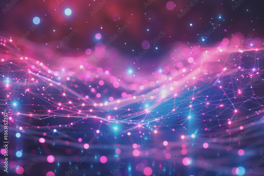 Wall mural a beautiful abstract digital technology background with colorful network connection lines.