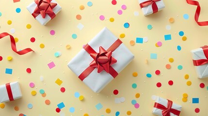 Obraz premium Overhead Shot of Pastel Presents on Yellow Background