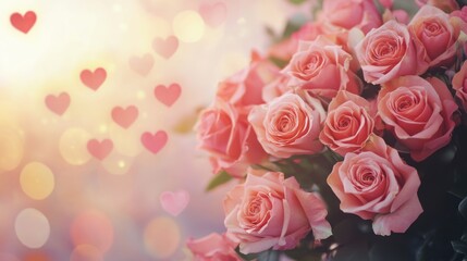 A lush bouquet of roses with heart patterns gently fading