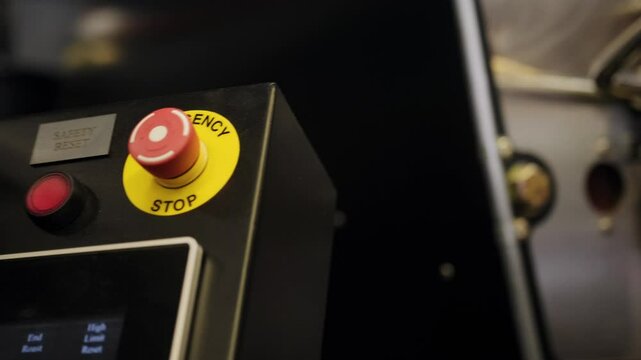 Industrial roaster roasts coffee beans. Monitor with graph, industrial equipment. Coffee industry.