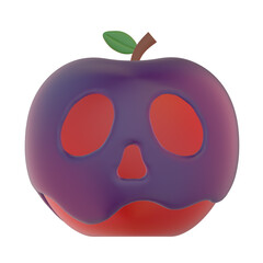 正面から見た顔のような毒の液体がかかった葉っぱ付きリンゴの3Dイラスト
