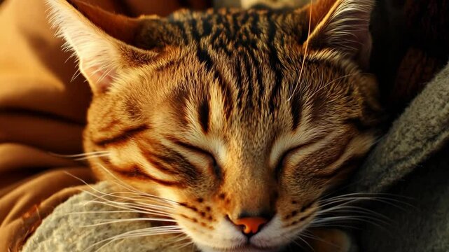 Cat sleeping at his owner hands