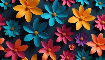 Obraz premium a pattern of colorful 3d rendered flowers displayed in a visually appealing and artistic design with vibrant details 