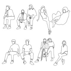 Enhance your architectural and graphic design projects with this set of 10 linear silhouettes of people, skillfully drawn to add a touch of elegance and sophistication to your plans and presentations.
