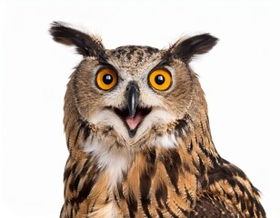 Obraz premium 驚いているアフリカワシミミズク（Surprised Spotted Eagle Owl on white background） 
