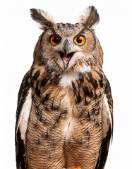 Obraz premium 驚いているアフリカワシミミズク（Surprised Spotted Eagle Owl on white background） 