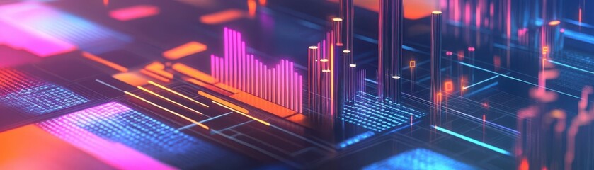 Naklejka premium Abstract charts and graphs in a data analysis process, futuristic digital visuals, 3D illustration