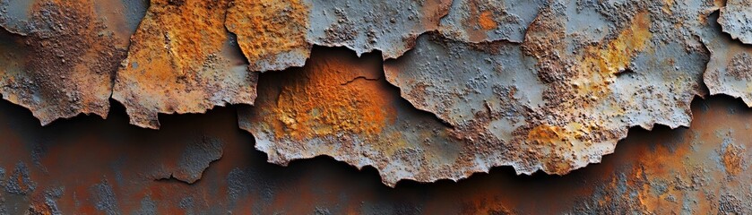 Naklejka premium Rusted and weathered metal surface with peeling paint