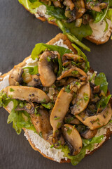  Toasted Bread with Ricotta, Arugula, and Mushrooms – Close-Up
