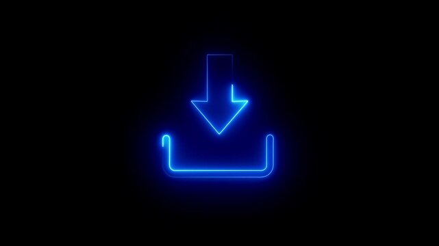 Download icon blue color  or logo in modern line style pictogram for web site design quality black outline Neon glowing