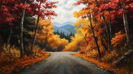 Fototapeta premium A scenic mountain drive through brilliant autumn trees,