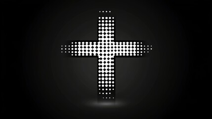 Fototapeta premium Luminous dotted white cross on black background, a symbol of faith, hope and spiritual illumination