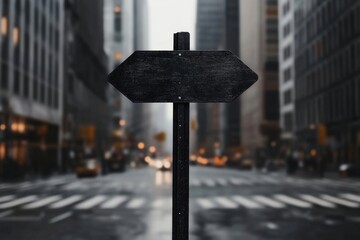 Urban Crossroad: Blank Directional Sign in a Busy City Street Reflecting Modern Metropolitan Ambiance