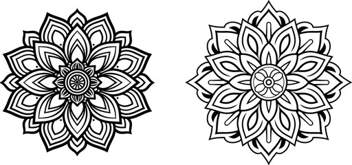 Black and white abstract circular pattern mandala, Mandala Line Drawing Design, Ornamental Mandala with floral patterns, Ornamental luxury mandala pattern
