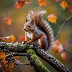 Autumn Escapades: A Playful Red Squirrel in a Leafy Wonderland