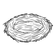 bird nest line vector illustration