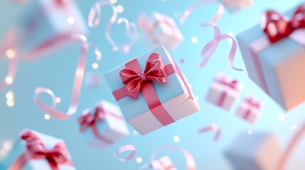 Pastel Presents Floating in Air with Ribbons
