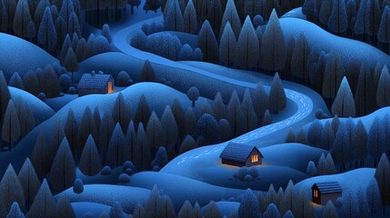 Obraz premium Serene Snowy Landscape with Winding Path at Dusk