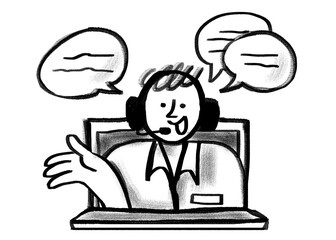 Call center man png helping customer doodle, transparent background