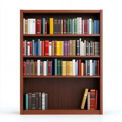 A full wooden bookcase with books of different colors and sizes on each shelf.