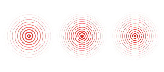 Concentric ripple circles set. Seismic Earthquake alert radar. Radial signal, sonar wave, soundwave rings. touch effect or pulse