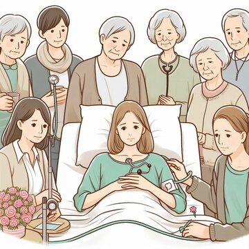 patient surrounded by concerned family members clip art preview