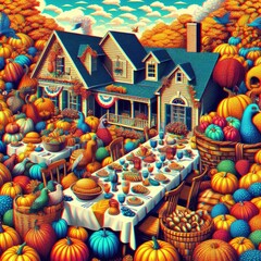 happy thanksgiving illustration, with stereogram color pallete
