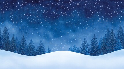 Snowy Winter Landscape with Falling Snowflakes